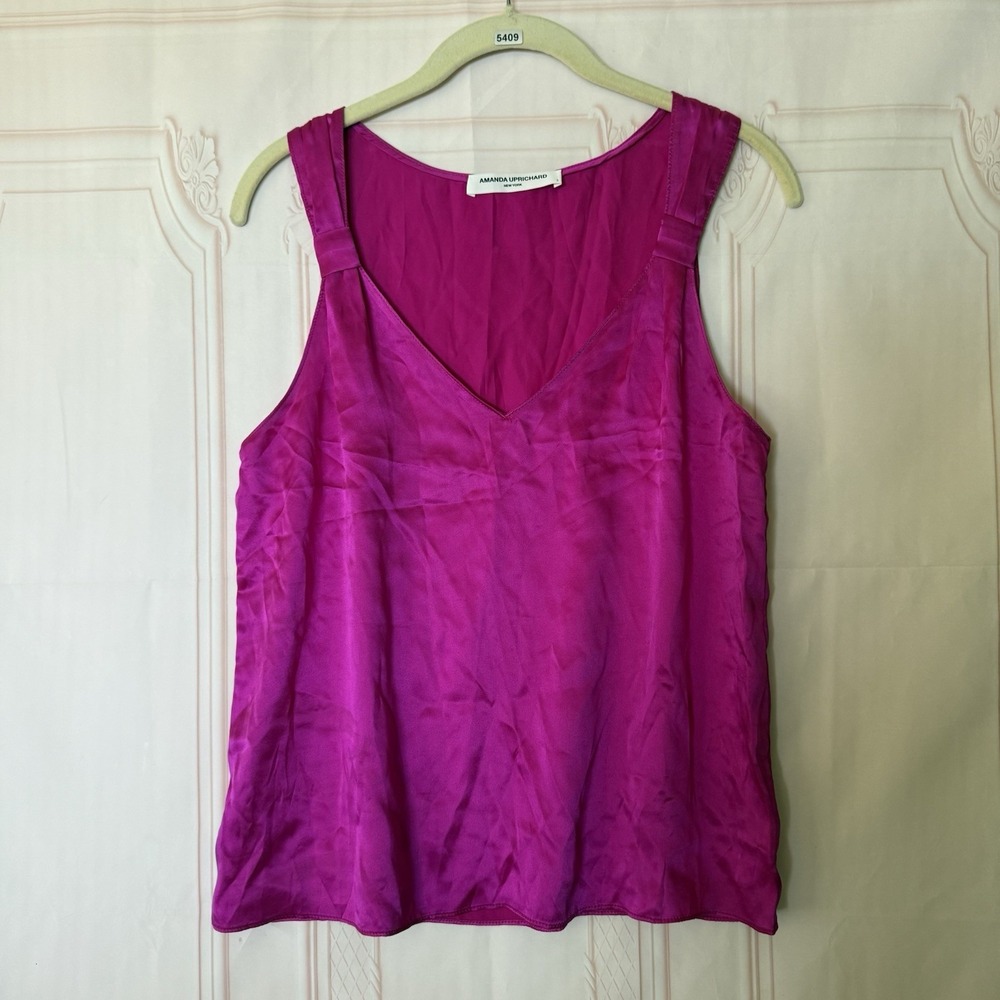 Amanda Uprichard V-neck Magenta 100% Silk Top Size Small USA